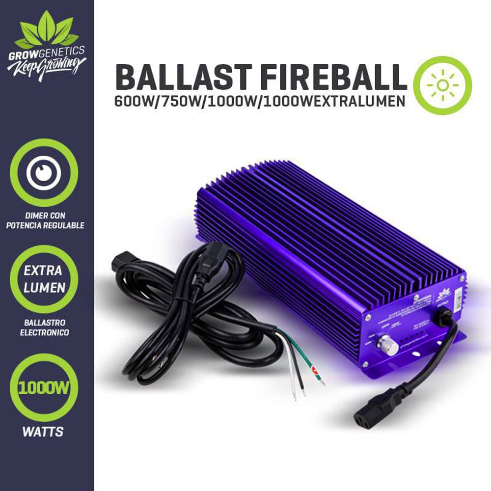 BALASTRO ELECTRONICO REGULABLE FIREBALL 1000W EXTRA LUMEN GROW GENETICS