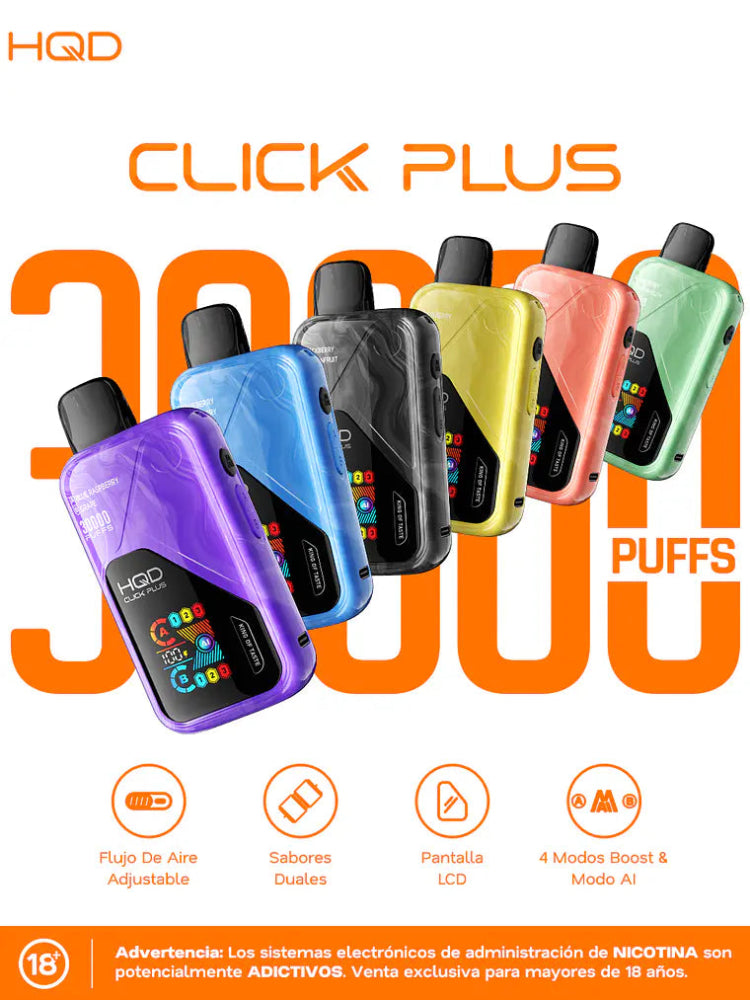 VAPORIZADOR CLICK PLUS 30000 DOBLE SABOR BLUEBERRY/CHERRY - HQD-4