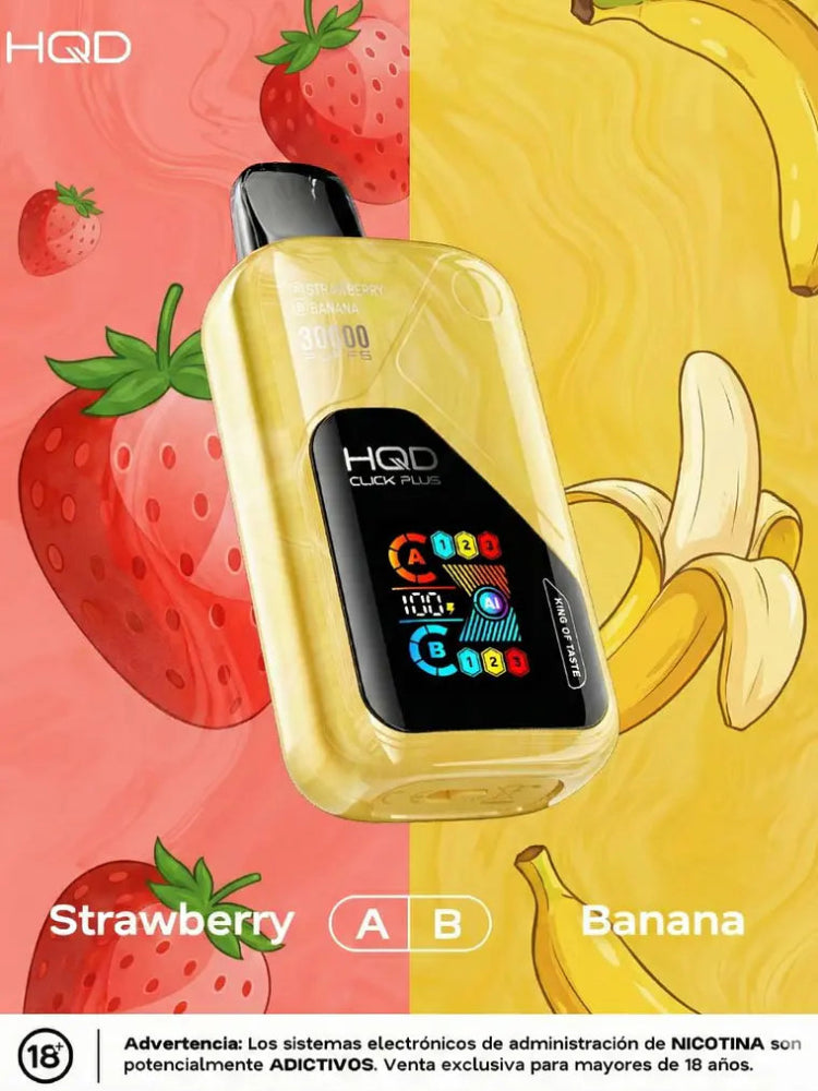 VAPORIZADOR CLICK PLUS 30000 DOBLE SABOR STRAWBERRY/BANANA - HQD-3
