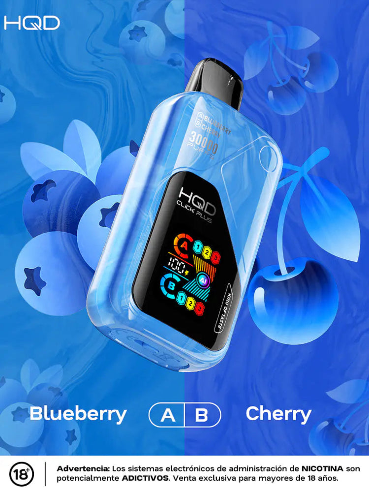 VAPORIZADOR CLICK PLUS 30000 DOBLE SABOR BLUEBERRY/CHERRY - HQD-3