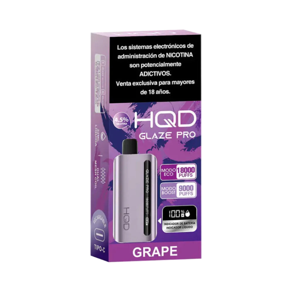 VAPORIZADOR GLAZE PRO 18000 PUFFS GRAPE - HQD-2