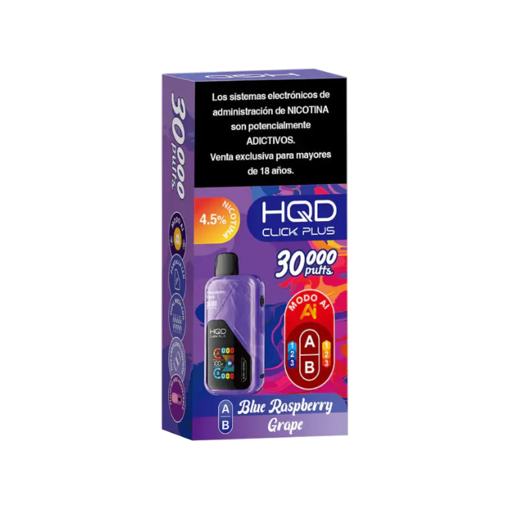 VAPORIZADOR CLICK PLUS 30000 DOBLE SABOR BLUE RASPBERRY/GRAPE - HQD