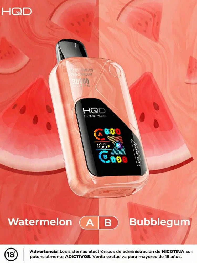 VAPORIZADOR CLICK PLUS 30000 DOBLE SABOR WATERMELON/BUBBLEGUM - HQD-3