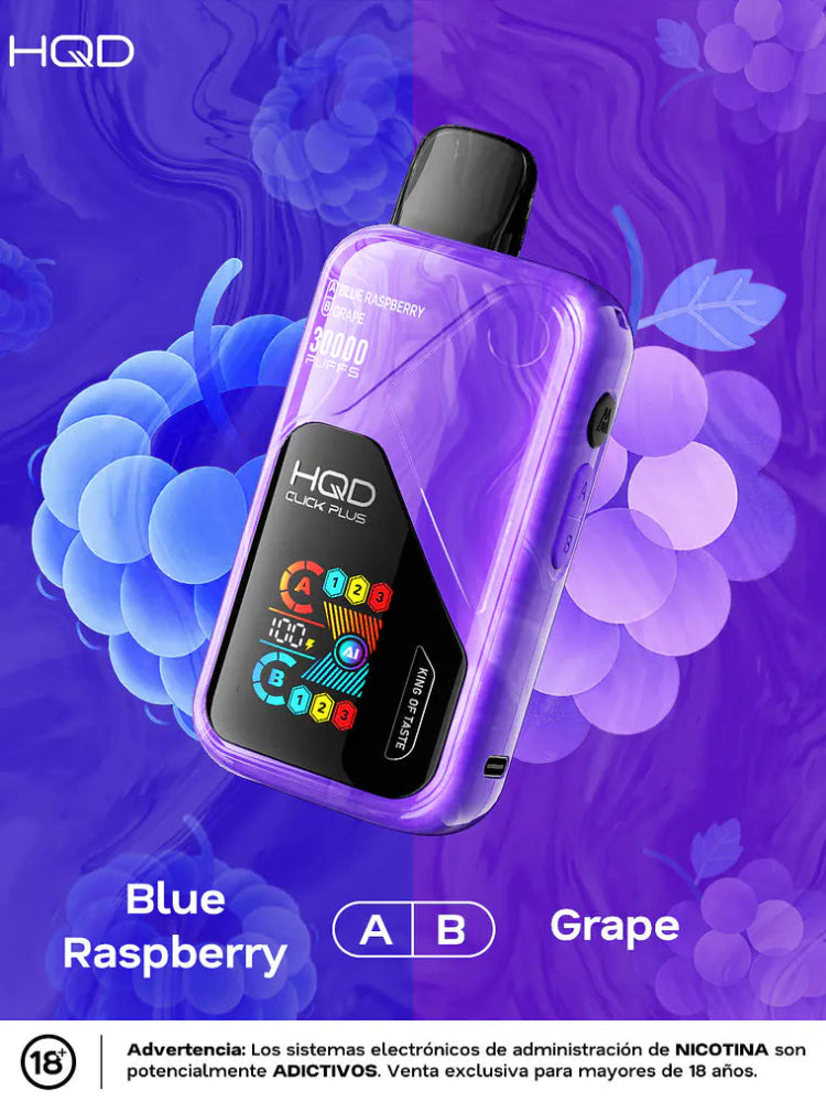 VAPORIZADOR CLICK PLUS 30000 DOBLE SABOR BLUE RASPBERRY/GRAPE - HQD-3