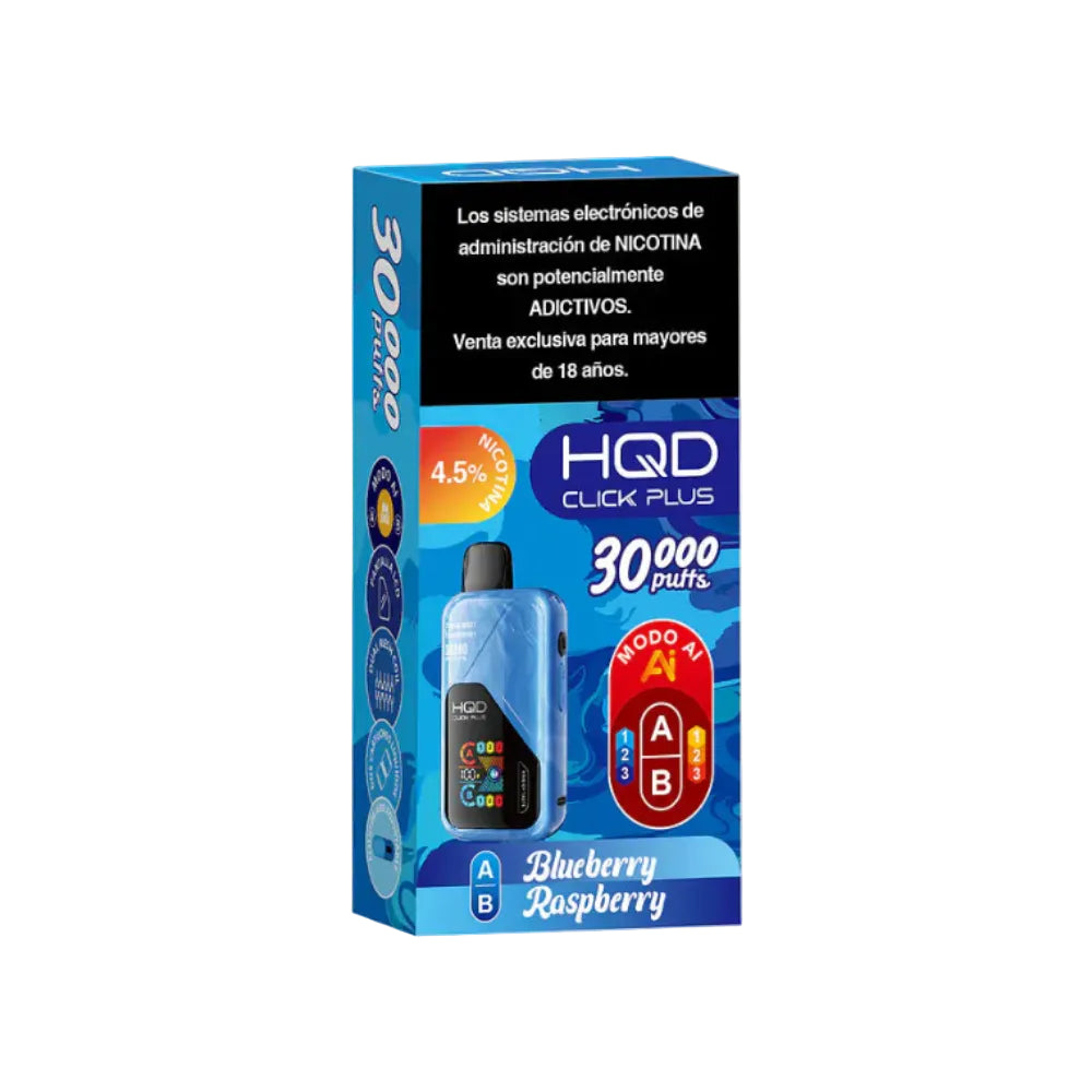 VAPORIZADOR CLICK PLUS 30000 DOBLE SABOR BLUEBERRY/RASPBERRY - HQD