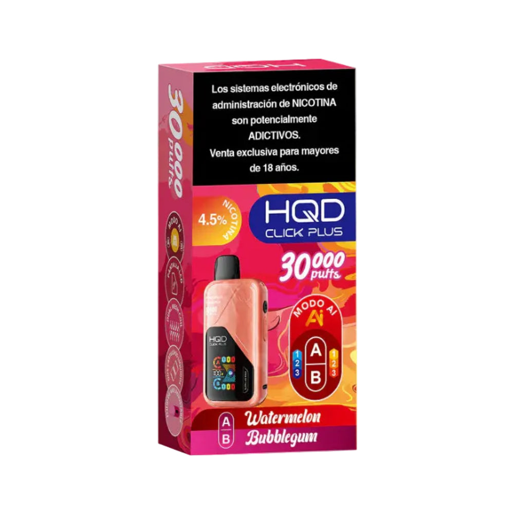 VAPORIZADOR CLICK PLUS 30000 DOBLE SABOR WATERMELON/BUBBLEGUM - HQD