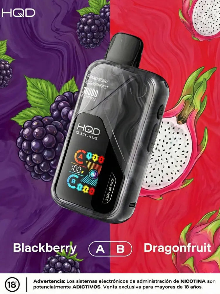 VAPORIZADOR CLICK PLUS 30000 DOBLE SABOR BLACKBERRY/DRAGONFRUIT - HQD-3