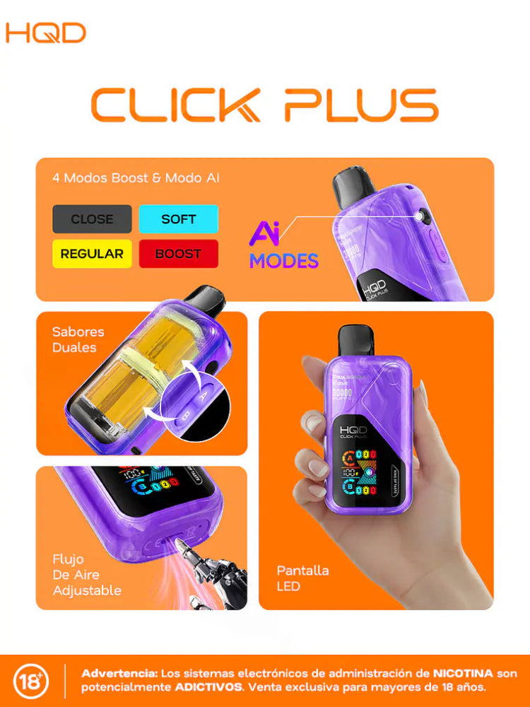 VAPORIZADOR CLICK PLUS 30000 DOBLE SABOR PEACH/MIXED BERRIES - HQD-3