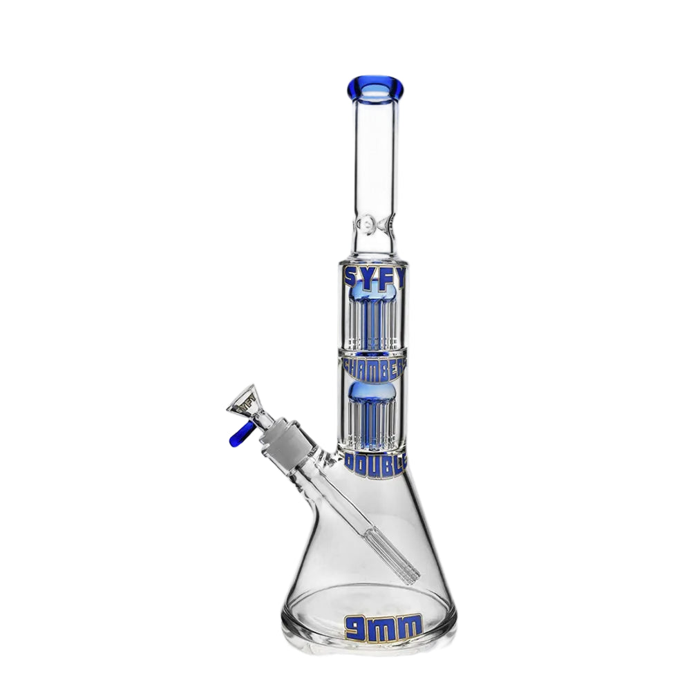 BONG SYFY DOUBLE TREE PERC BEAKER 9MM BLUE - CALVO-1