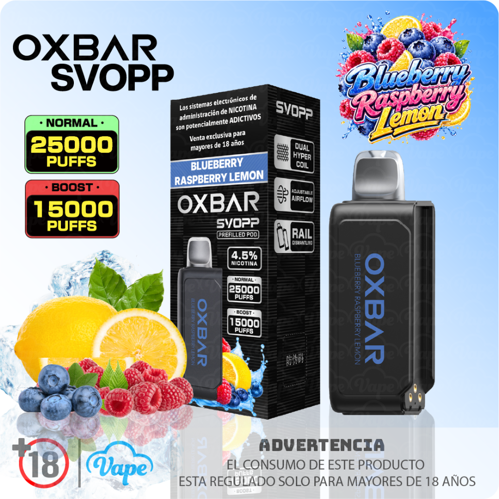 CARTUCHO SABOR BLUEBERRY RAPBERRY LEMON 25K PUFFS -  OXBAR SVOPP