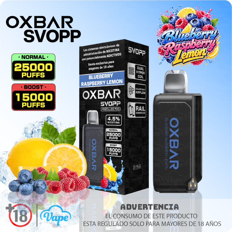 CARTUCHO SABOR BLUEBERRY RAPBERRY LEMON 25K PUFFS -  OXBAR SVOPP-2