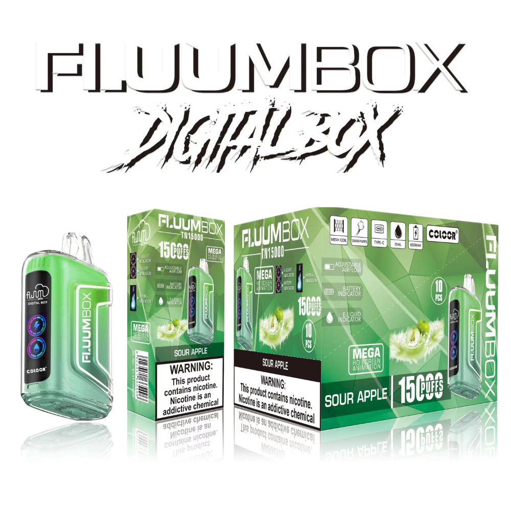 VAPORIZADOR DESECHABLE FLUUMBOX 15000 PUFFS SOUR APPLE