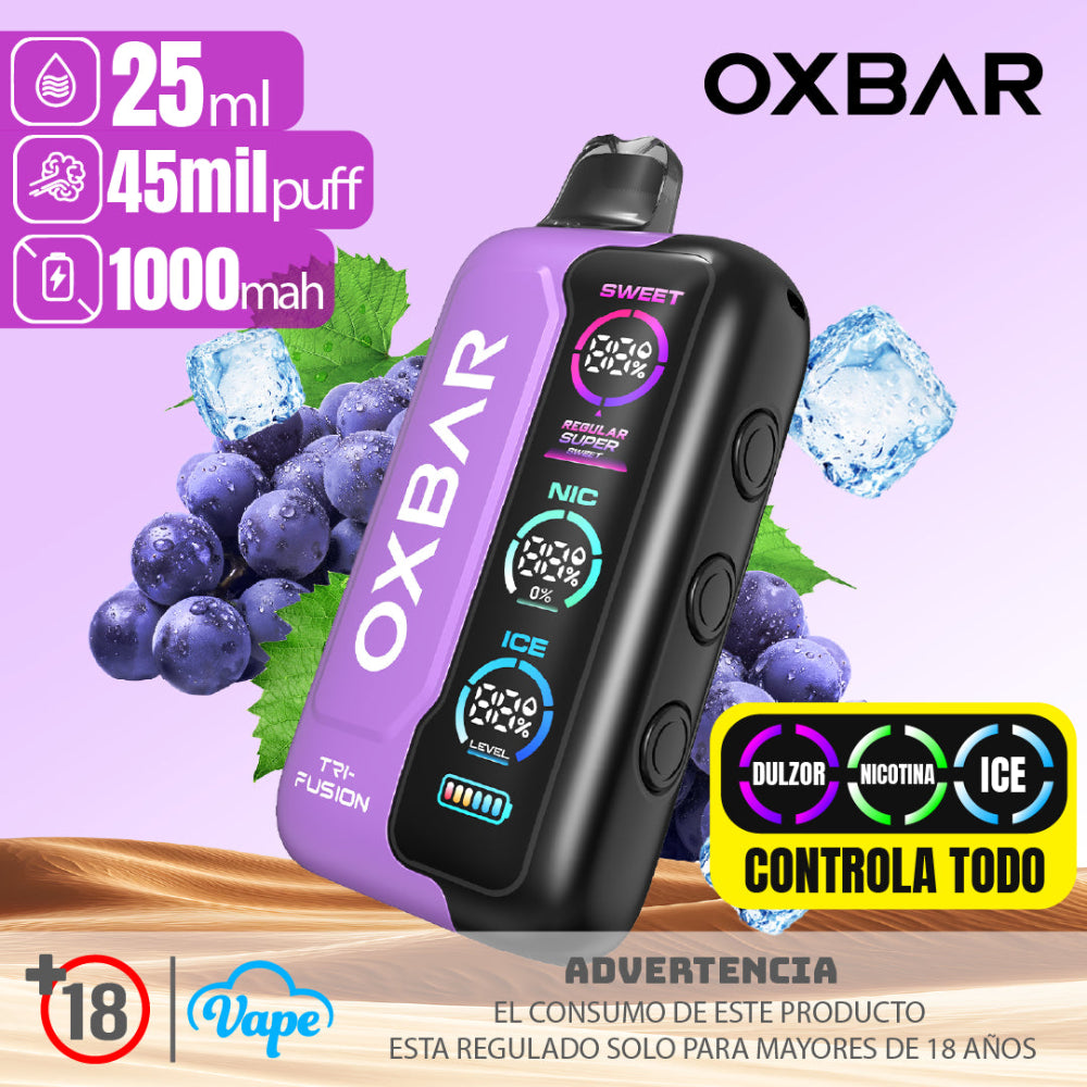 VAPORIZADOR OXBAR TRI FUSION 45K PUFFS GRAPE ICE - OXBAR